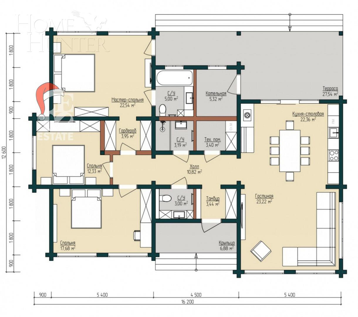 1-этажный коттедж 180 м² с отделкой