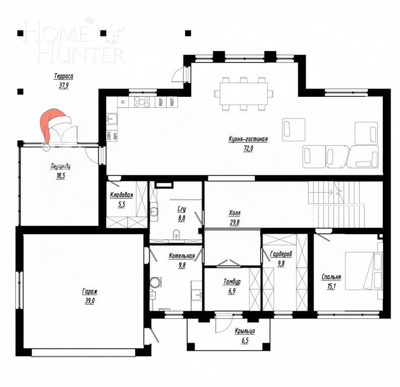 2-этажный коттедж 305 м² без отделки