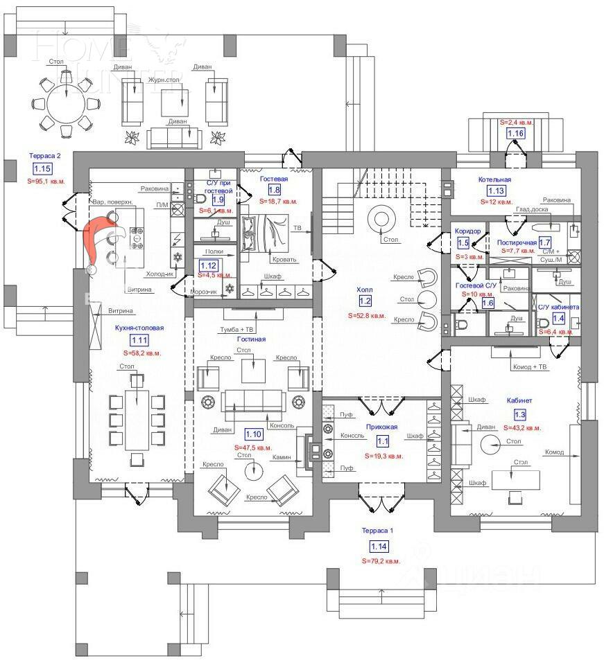 2-этажный коттедж 460 м² без отделки