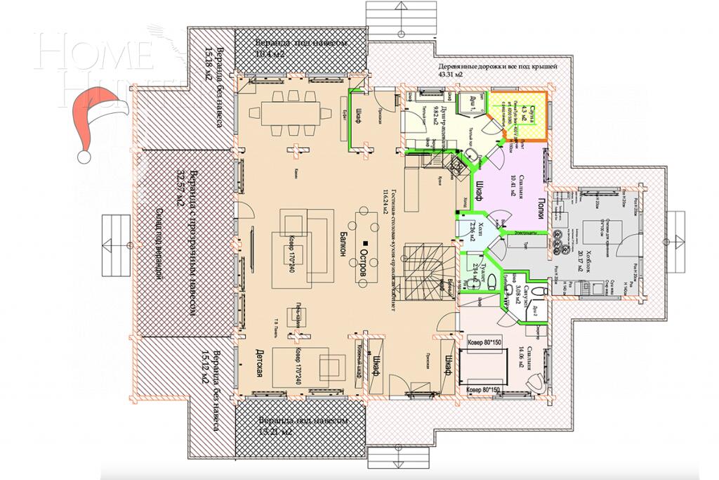 2-этажный коттедж 400 м² с отделкой