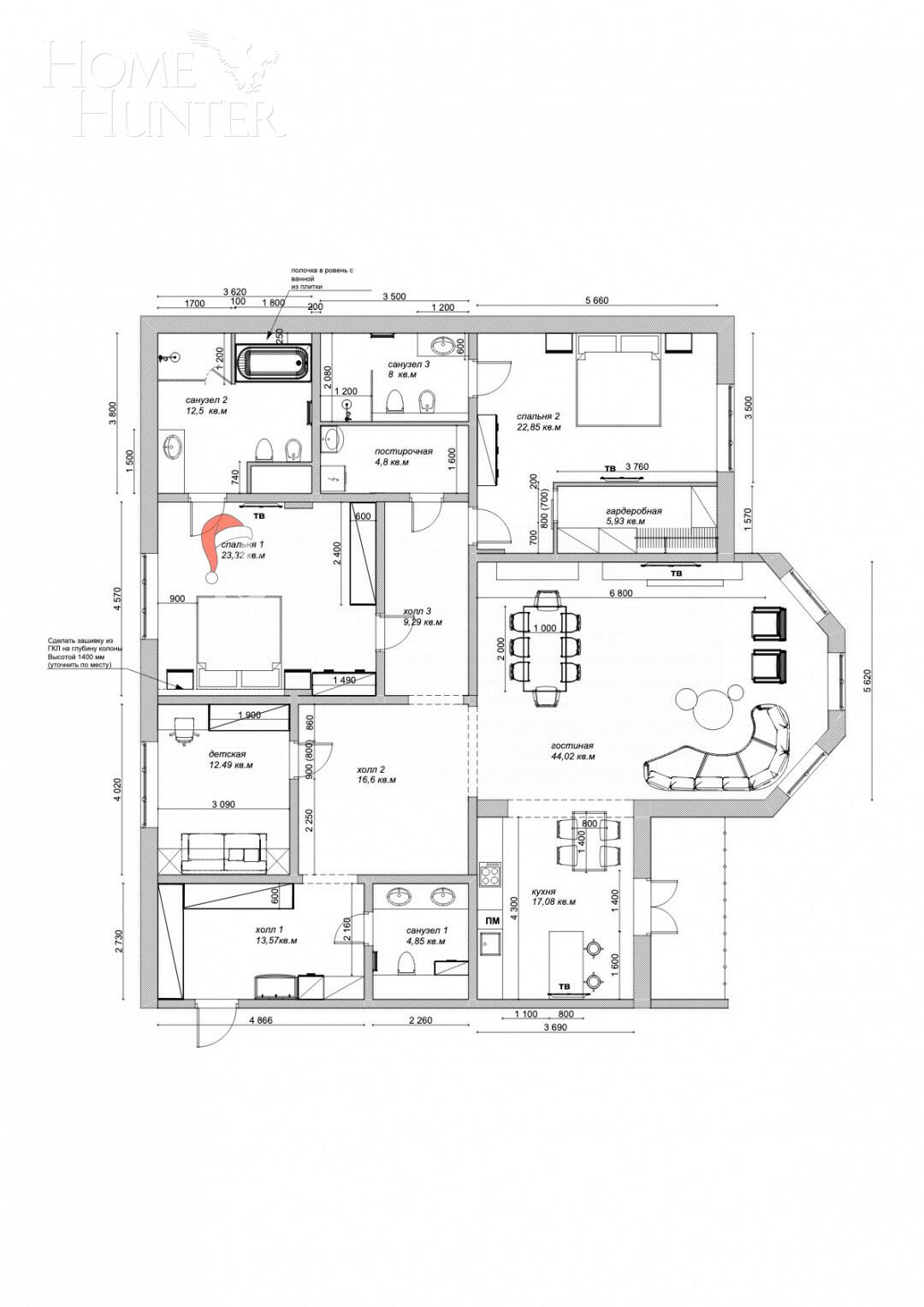 4-КОМН. КВАРТИРА С ОТДЕЛКОЙ 197.3 М² НА 4 ЭТАЖЕ