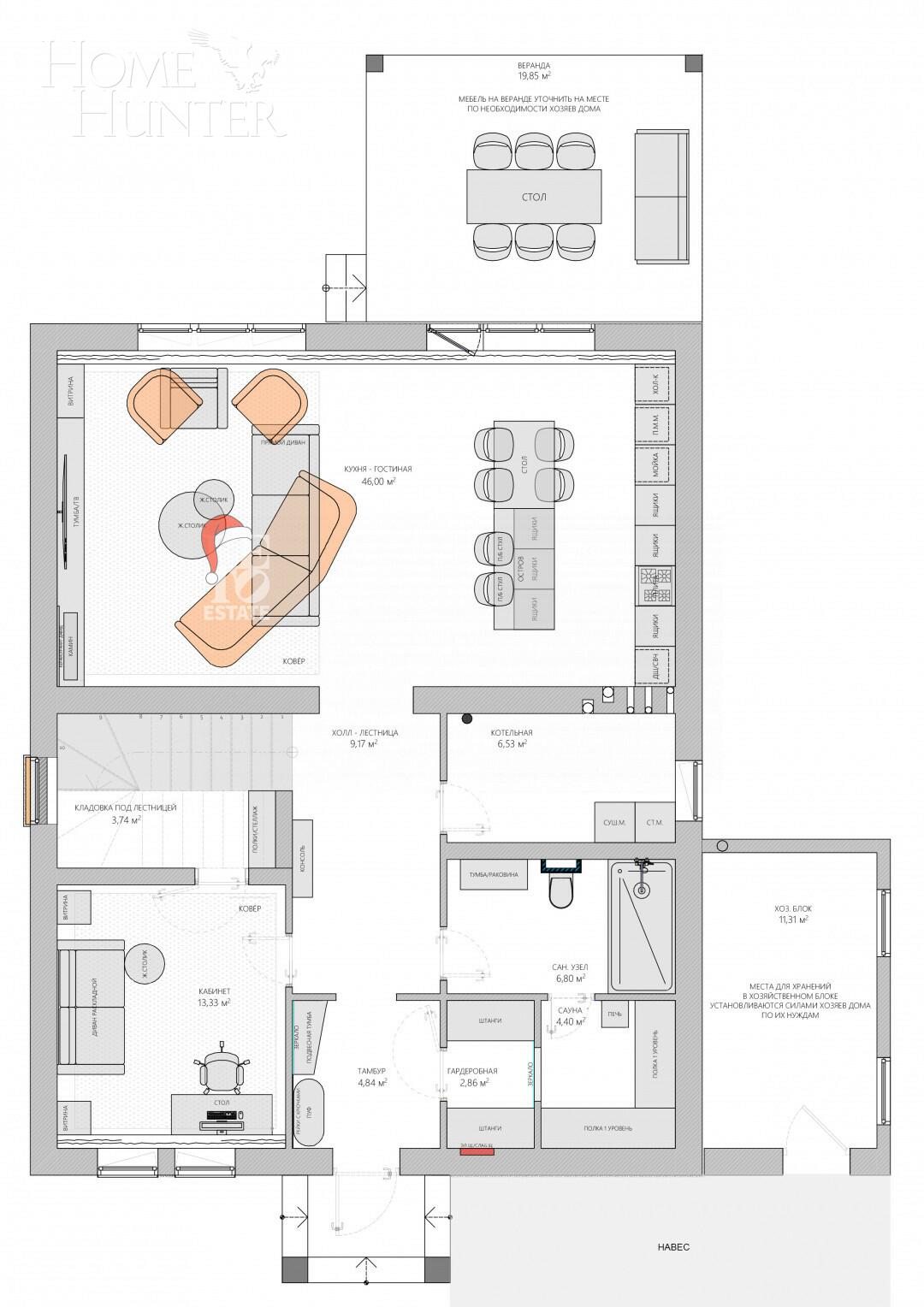 2-этажный коттедж 238.4 м² с отделкой
