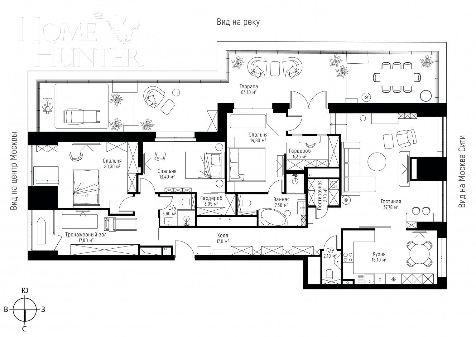 5-КОМН. КВАРТИРА БЕЗ ОТДЕЛКИ 20 321 М² НА 19 ЭТАЖЕ
