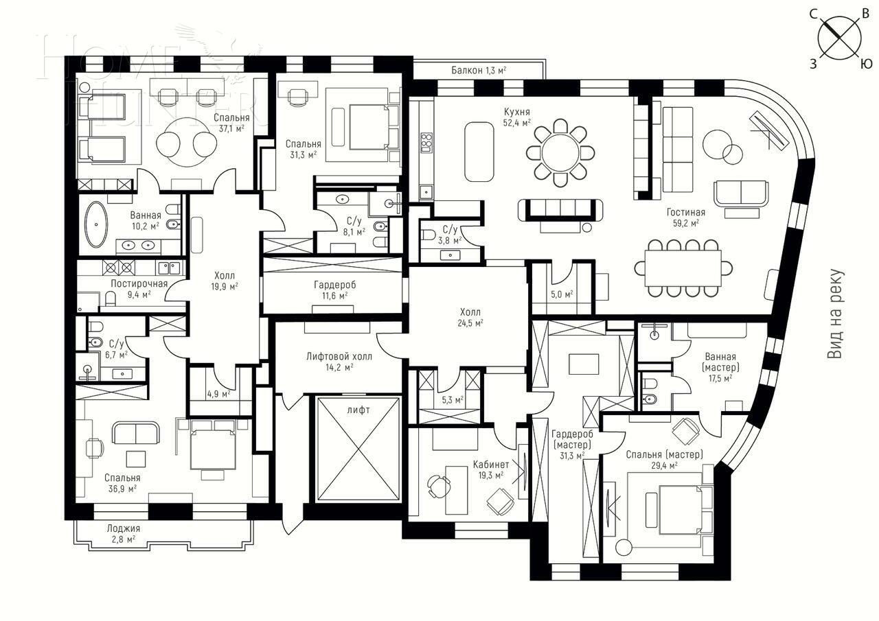 5-КОМН. КВАРТИРА С ОТДЕЛКОЙ 418.9 М² НА 5 ЭТАЖЕ