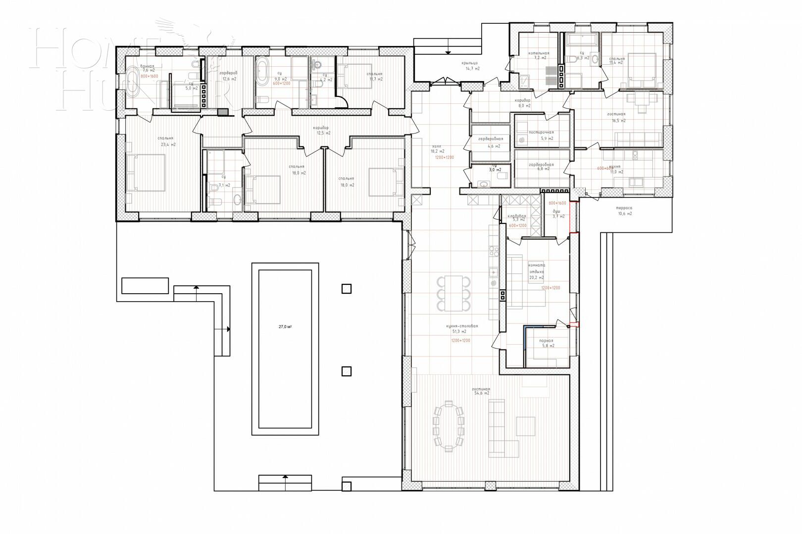 1-этажный коттедж 440 м² с отделкой