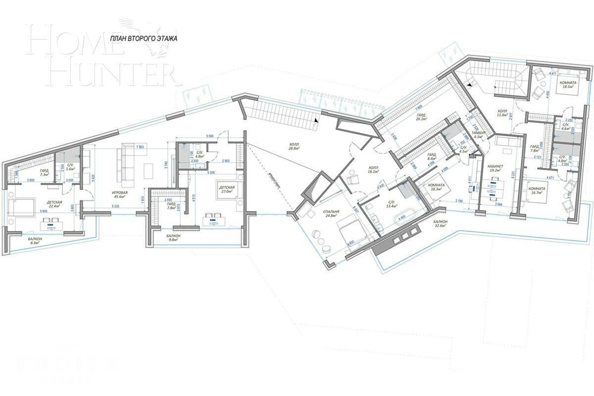 2-этажный коттедж 1 100 м² без отделки