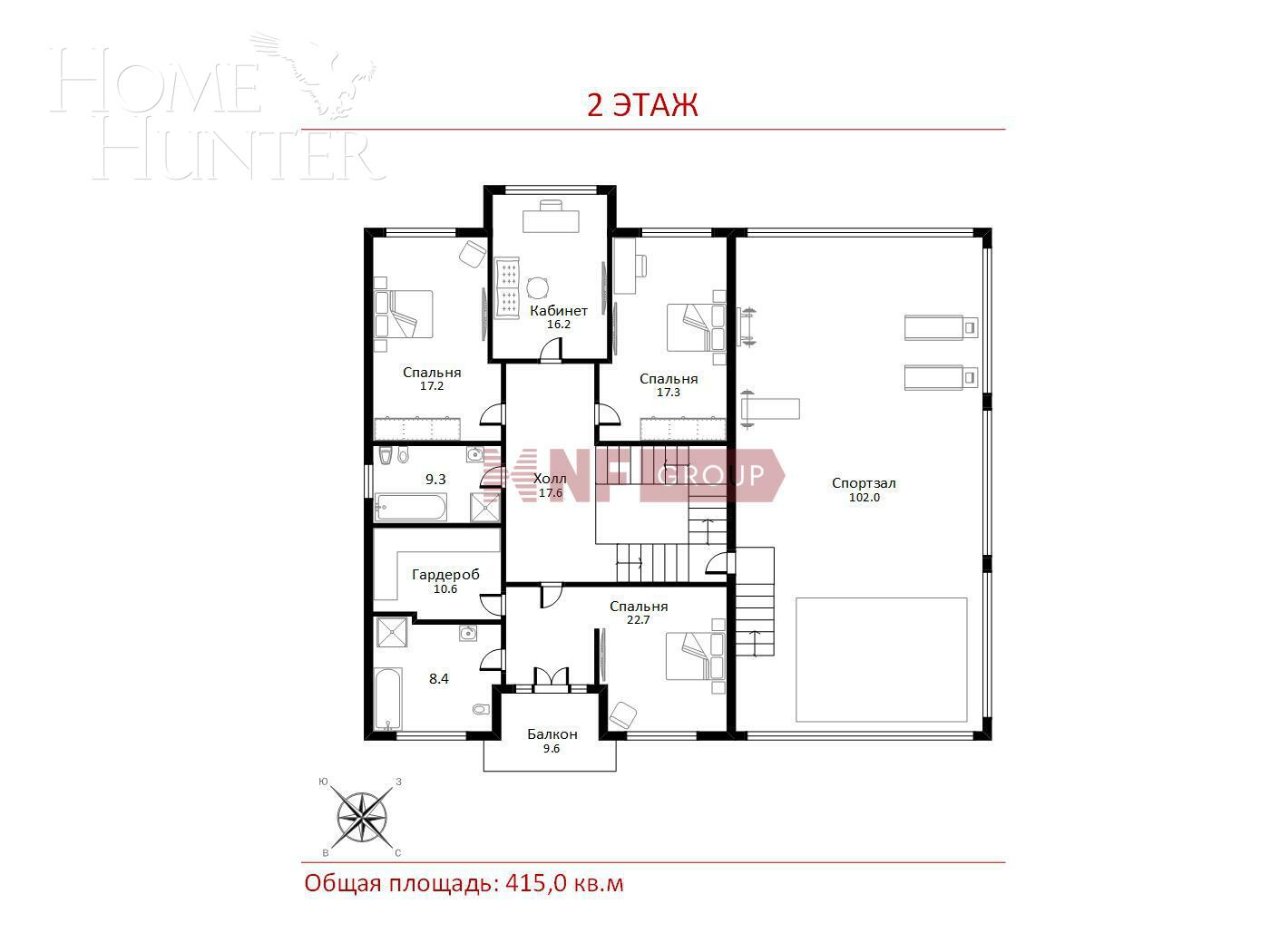 2-этажный коттедж 414.7 м² с отделкой