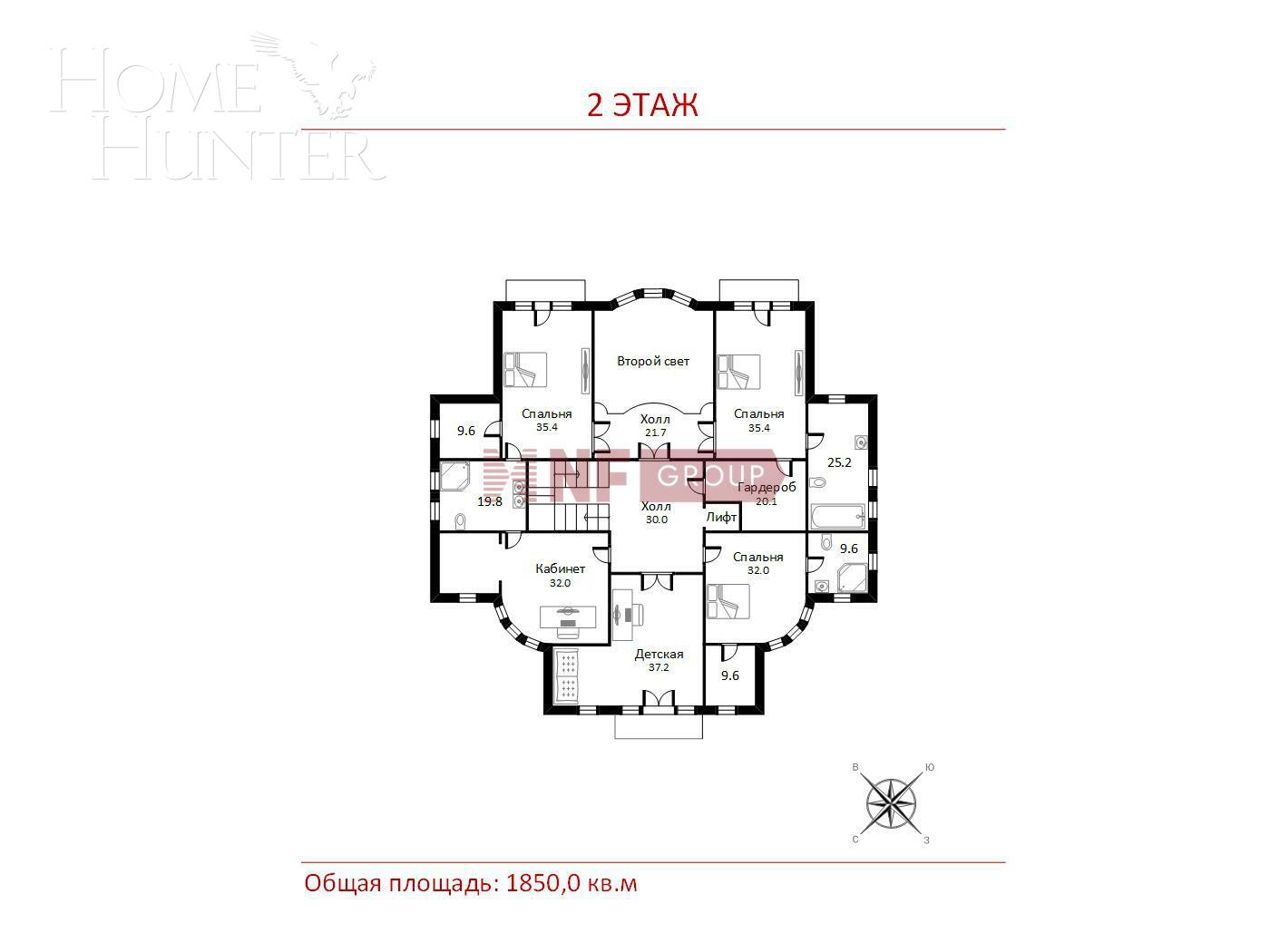 2-этажный коттедж 1 800 м² без отделки