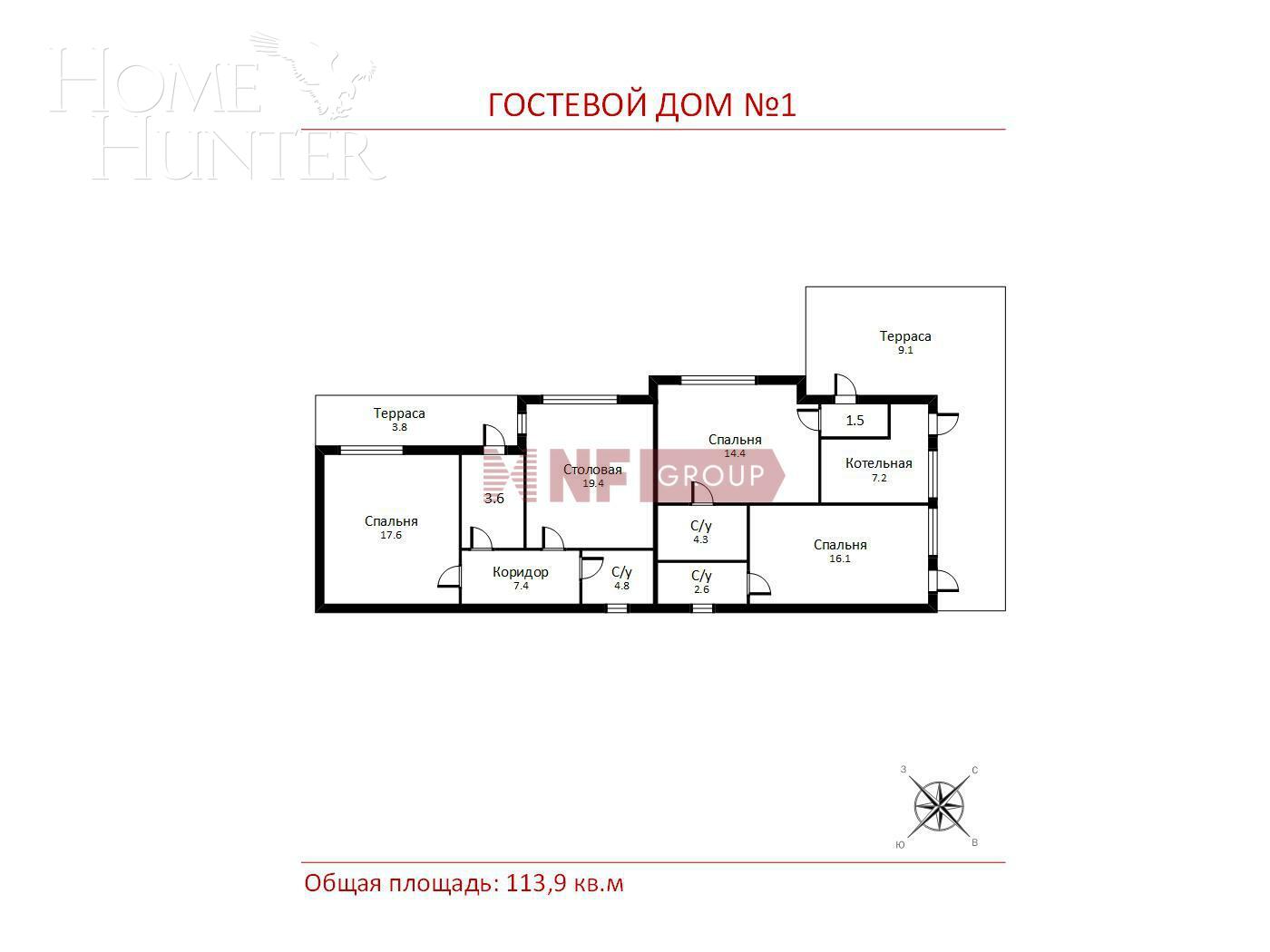 2-этажный коттедж 1 300 м² с отделкой