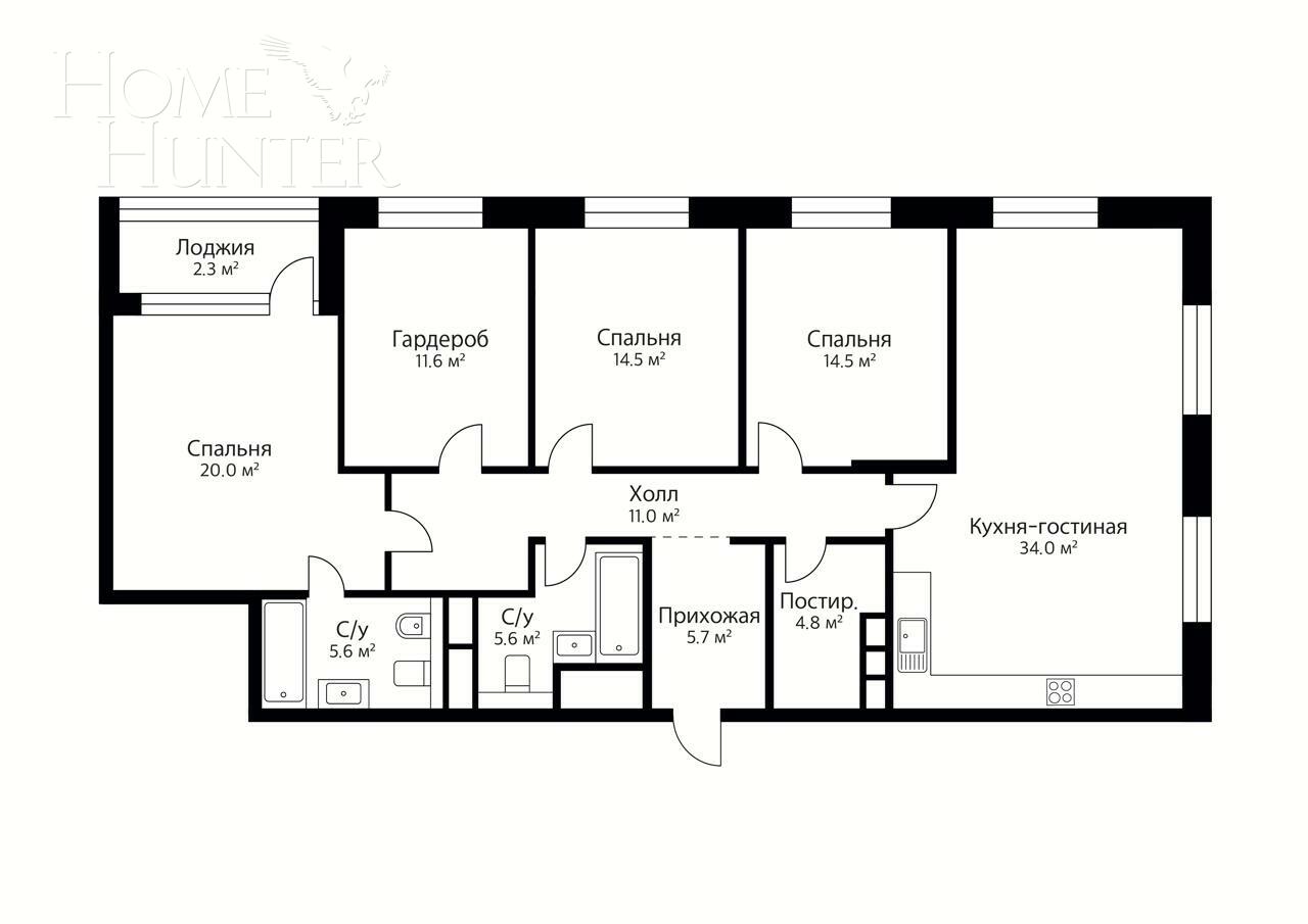 4-КОМН. КВАРТИРА С ОТДЕЛКОЙ 129.6 М² НА 5 ЭТАЖЕ
