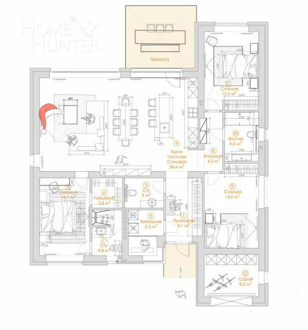 1-этажный коттедж 160 м² без отделки