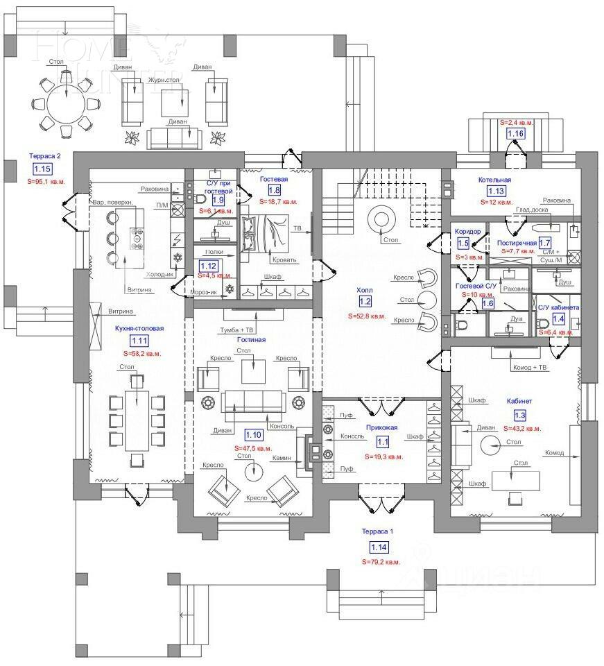 2-этажный коттедж 460 м² без отделки