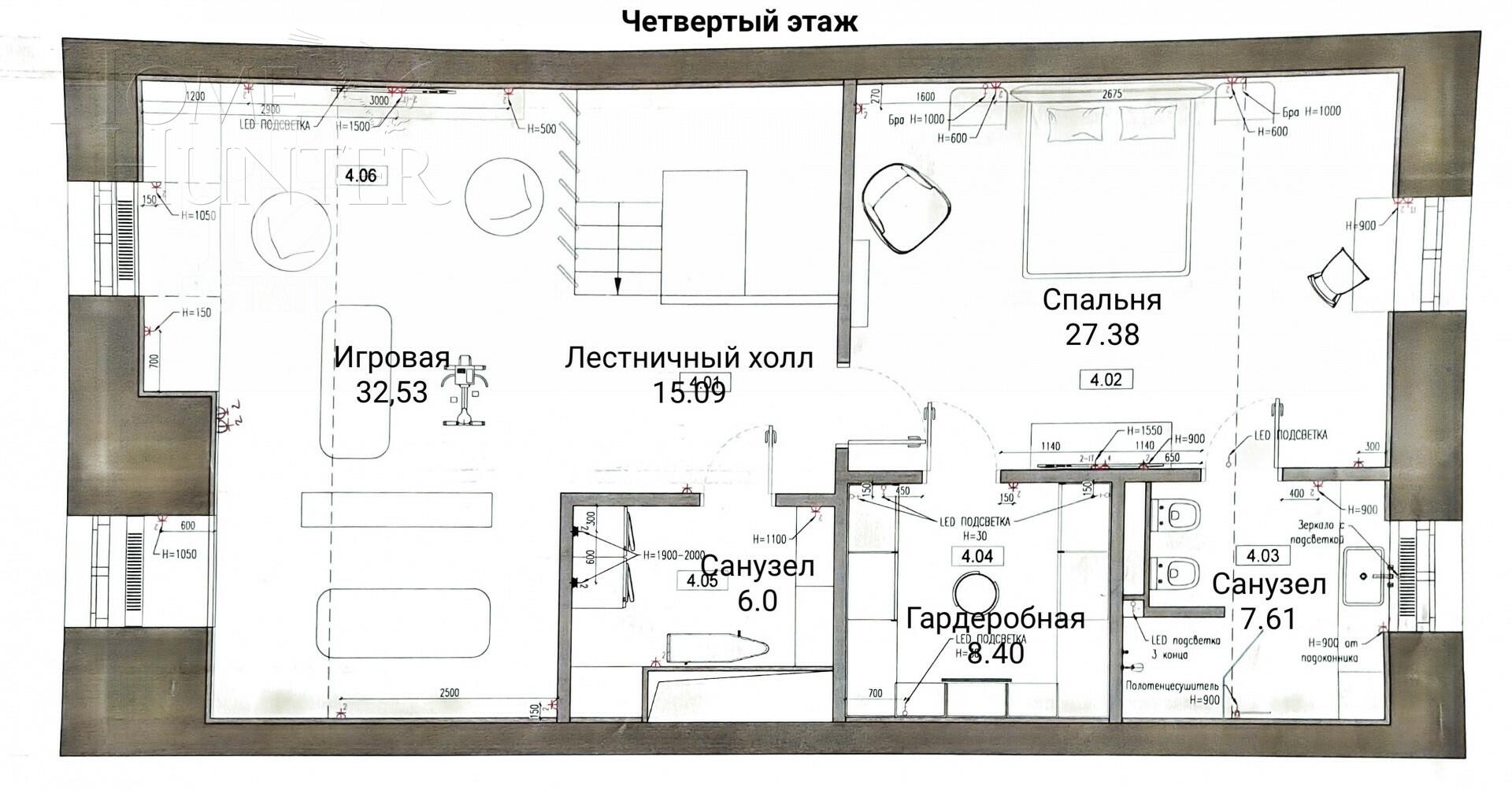 4-этажный таунхаус 395 м² без отделки