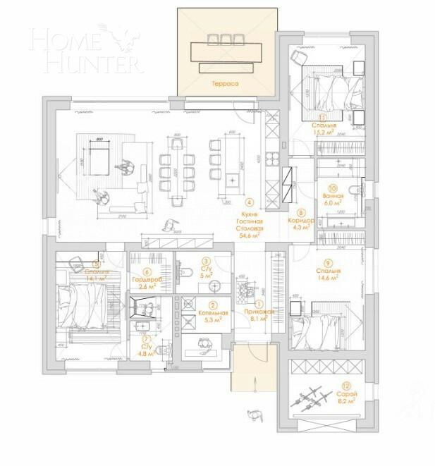 1-этажный коттедж 160 м² без отделки