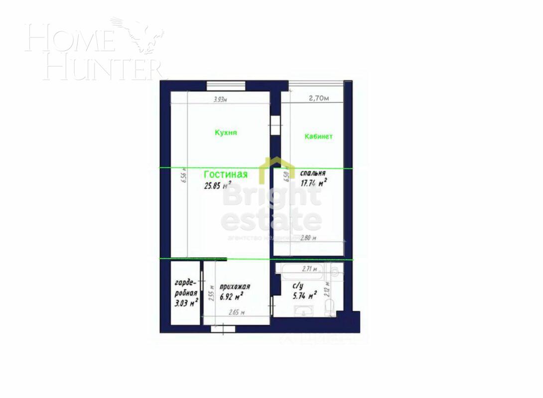 2-КОМН. КВАРТИРА С ОТДЕЛКОЙ 59.9 М² НА 4 ЭТАЖЕ