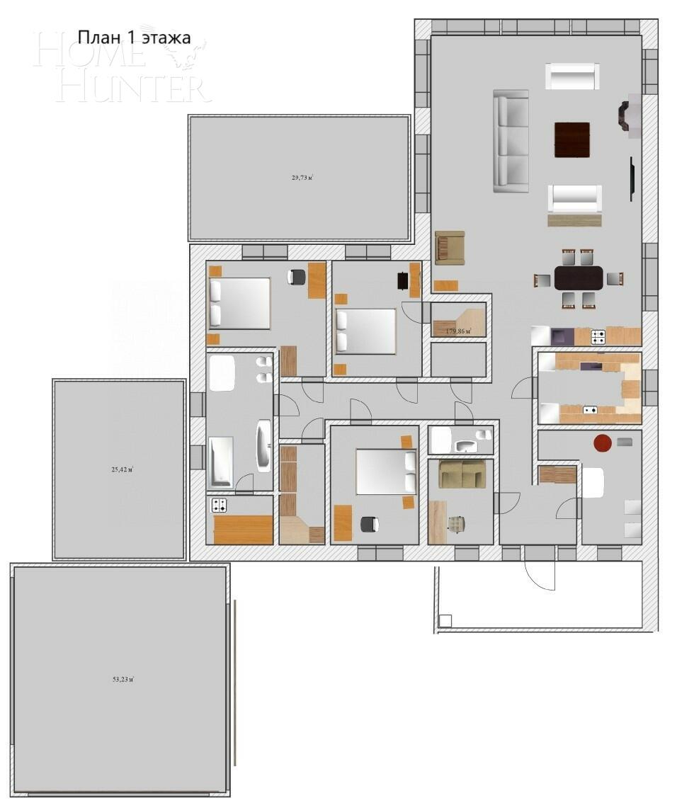 1-этажный коттедж 250 м² без отделки