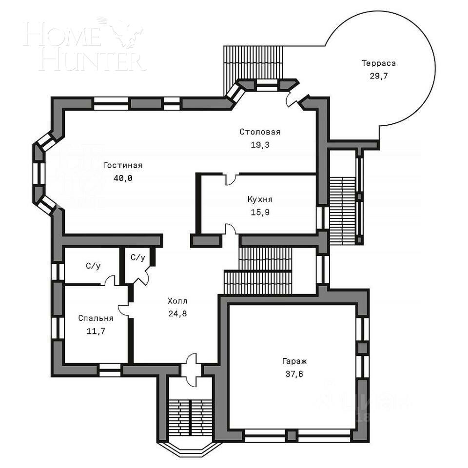 3-этажный коттедж 680 м² без отделки