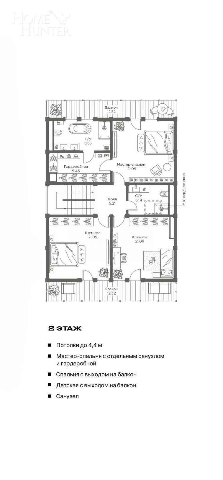 2-этажный коттедж 251.1 м² без отделки