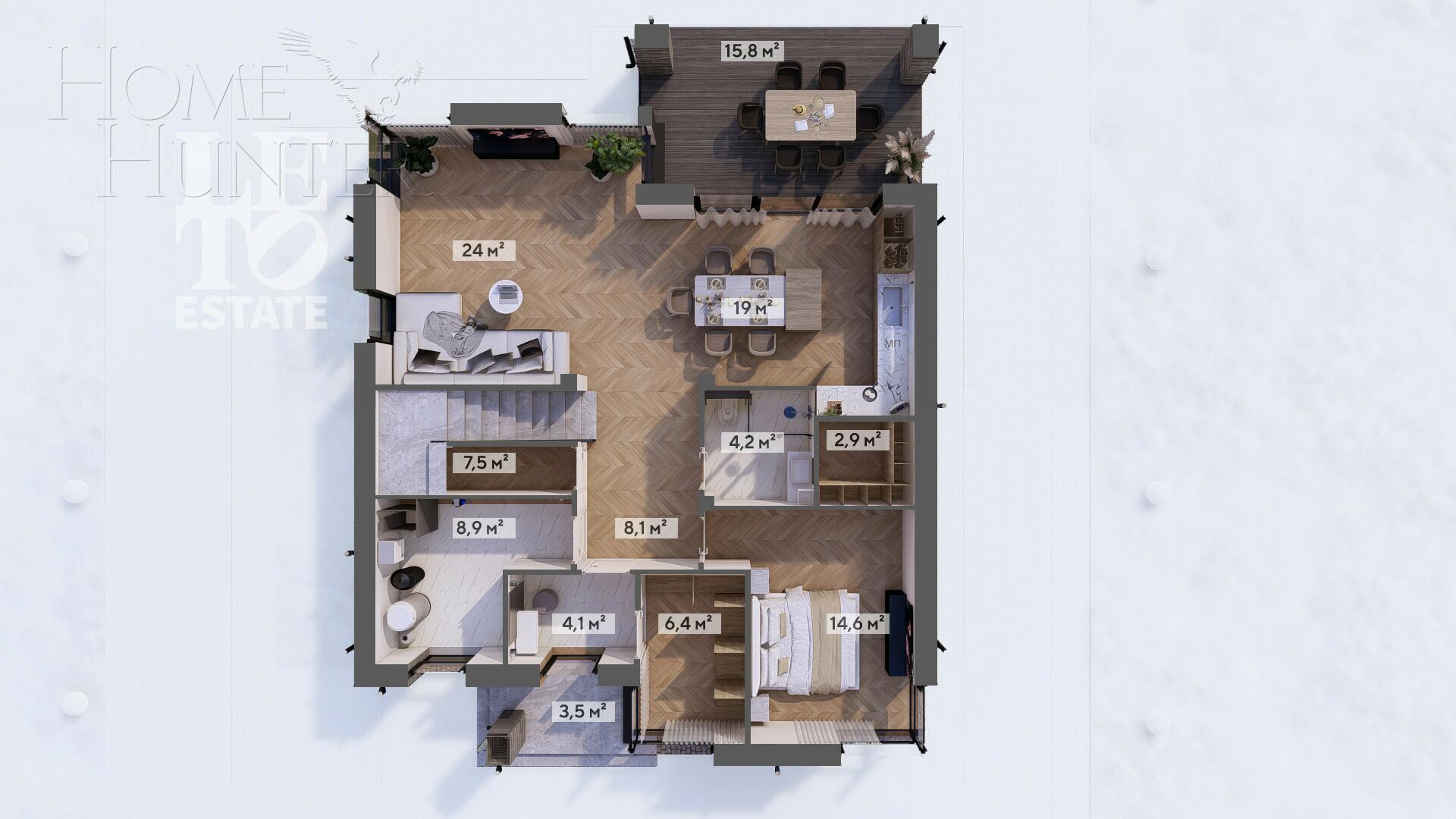 2-этажный коттедж 207 м² без отделки