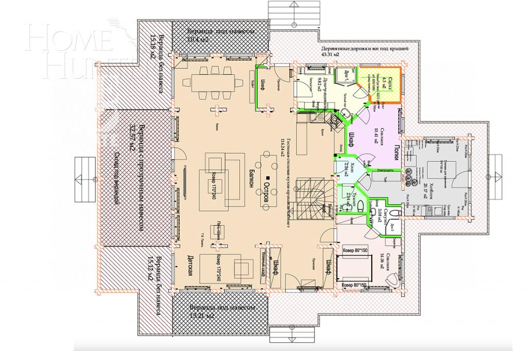 2-этажный коттедж 400 м² с отделкой