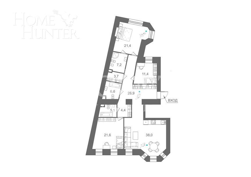 4-КОМН. КВАРТИРА БЕЗ ОТДЕЛКИ 146.3 М² НА 2 ЭТАЖЕ