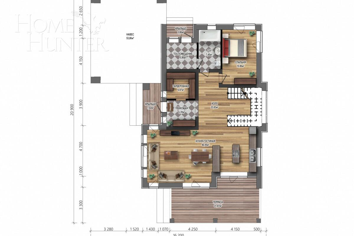 2-этажный коттедж 350 м² без отделки