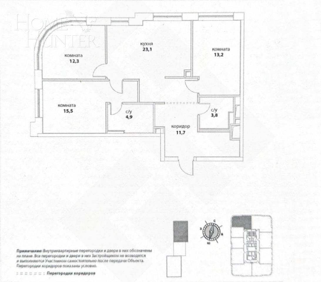 3-КОМН. КВАРТИРА БЕЗ ОТДЕЛКИ 87 М² НА 7 ЭТАЖЕ