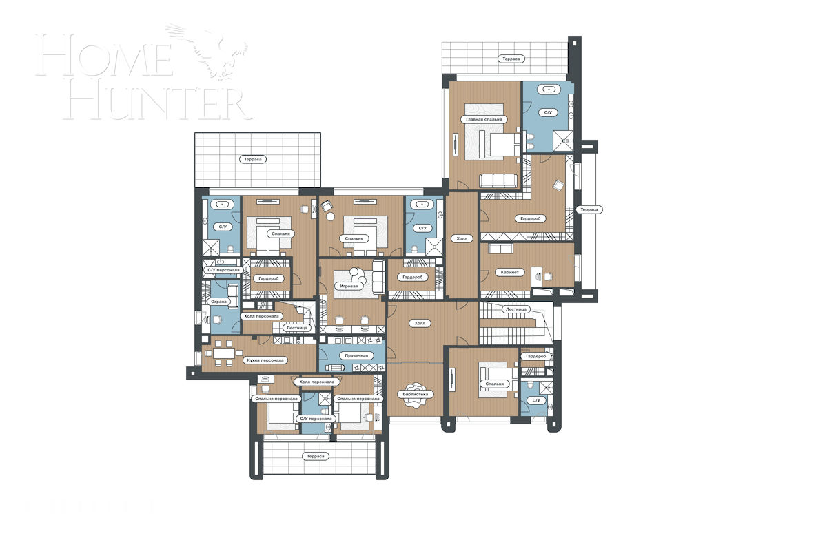 2-этажный коттедж 1 256 м² с отделкой