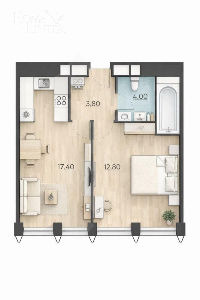 1-КОМН. КВАРТИРА С ОТДЕЛКОЙ 38 М² НА 4 ЭТАЖЕ