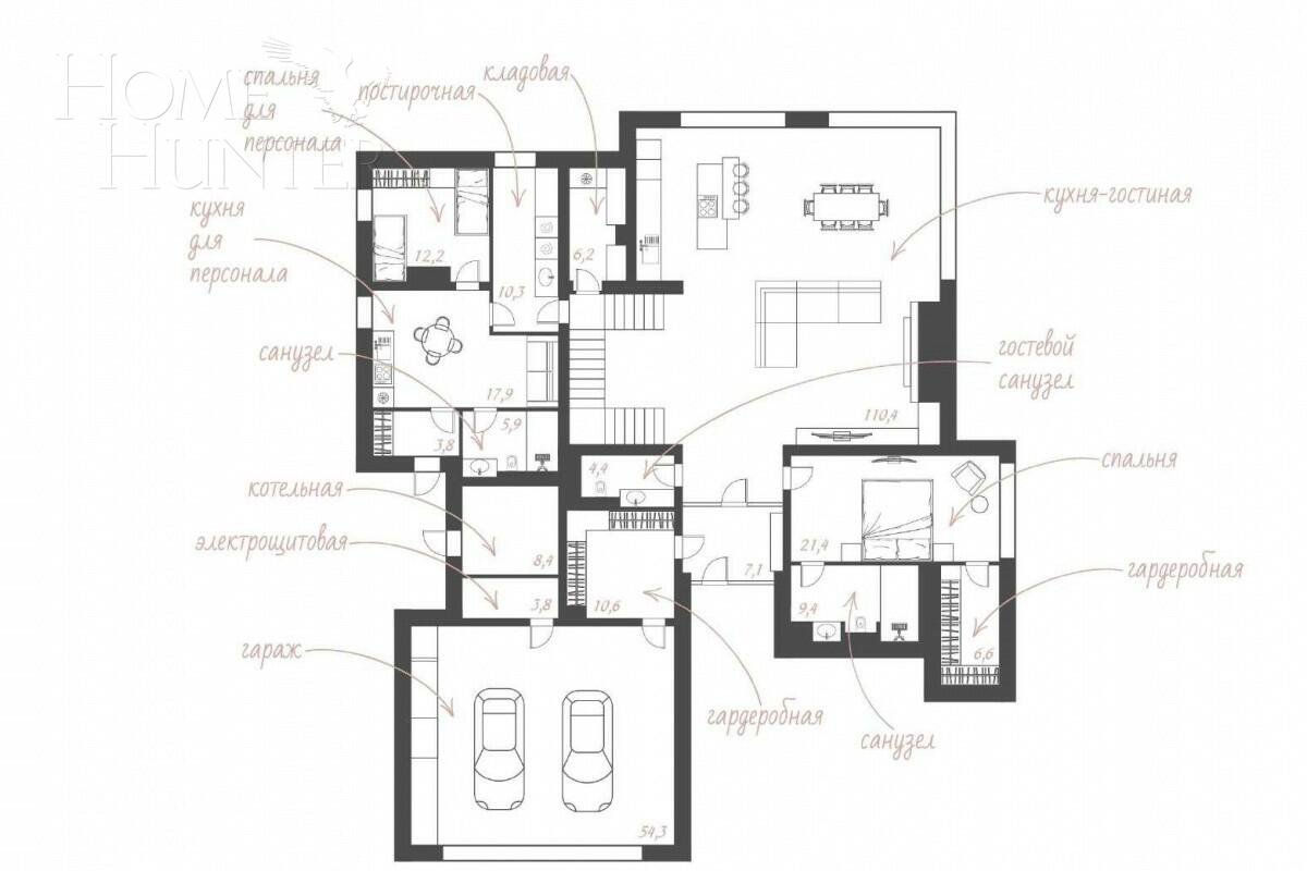 2-этажный коттедж 760 м² с отделкой