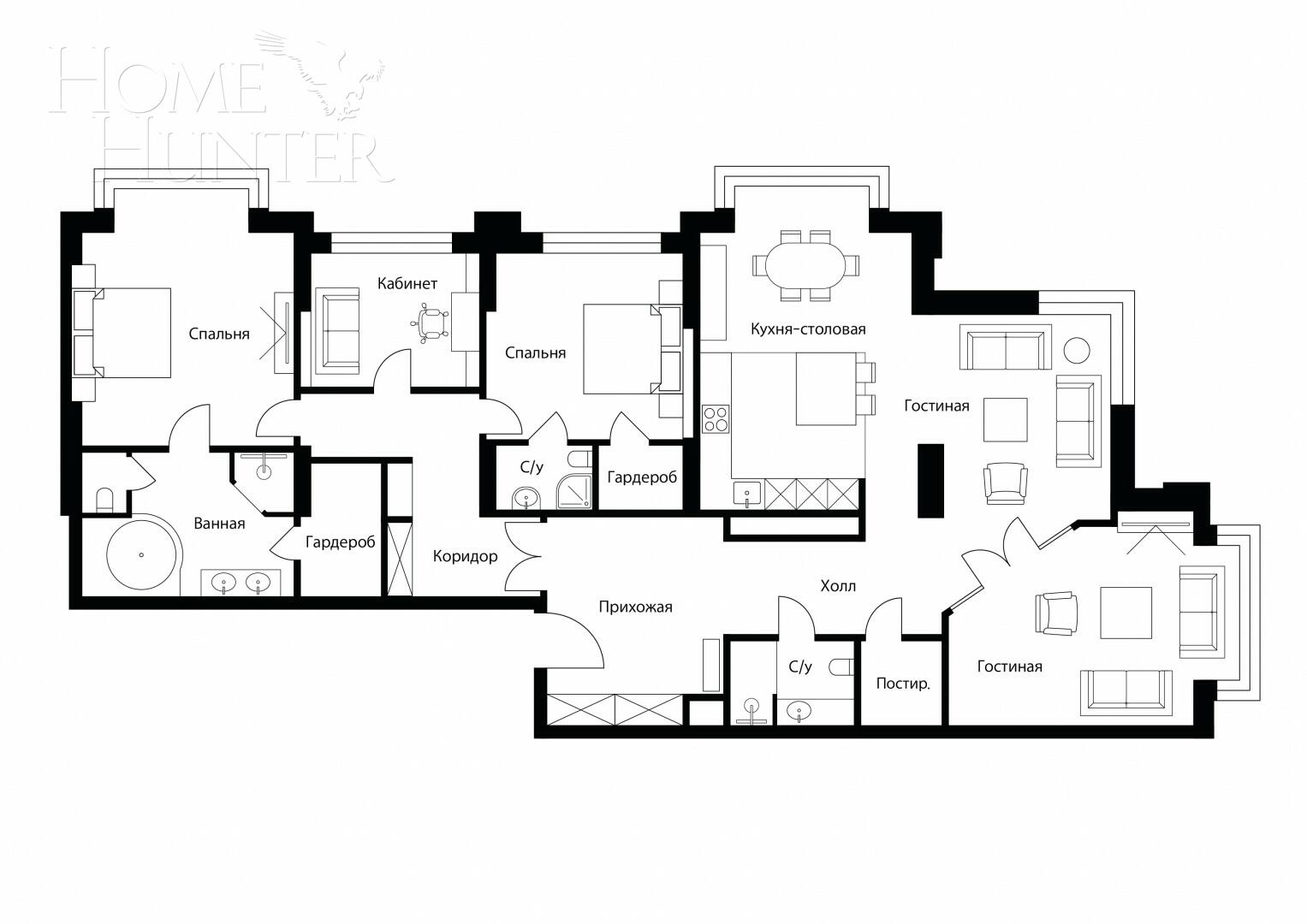 3-КОМН. КВАРТИРА С ОТДЕЛКОЙ 219.5 М² НА 10 ЭТАЖЕ