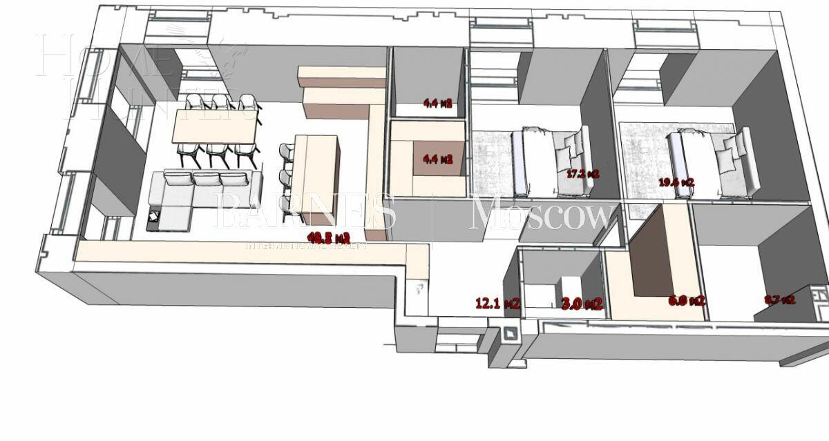 3-КОМН. КВАРТИРА БЕЗ ОТДЕЛКИ 124 М² НА 4 ЭТАЖЕ