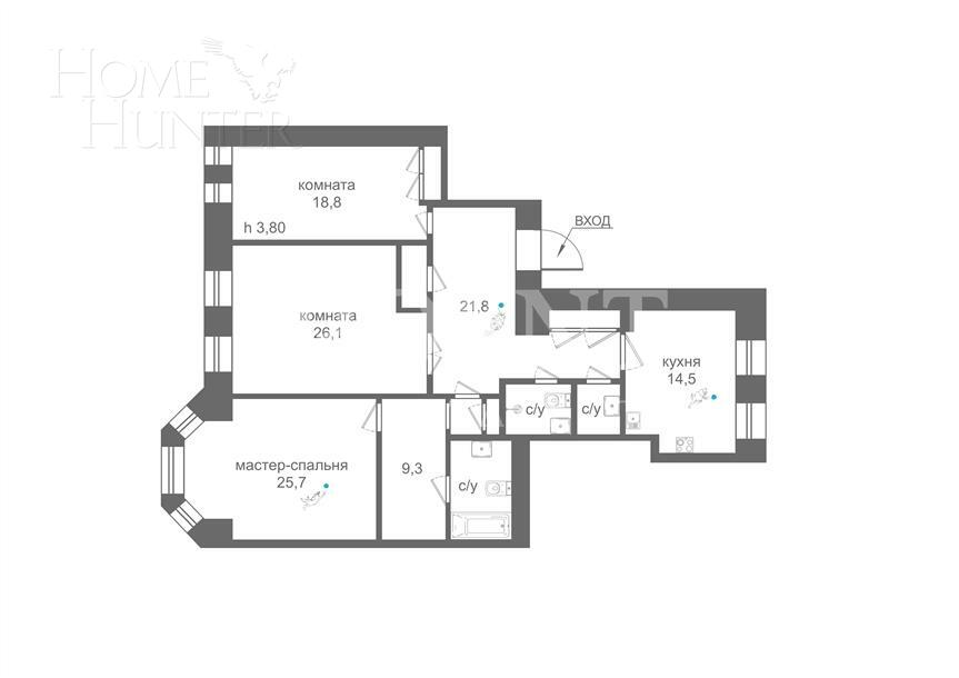3-КОМН. КВАРТИРА С ОТДЕЛКОЙ 133.4 М² НА 4 ЭТАЖЕ