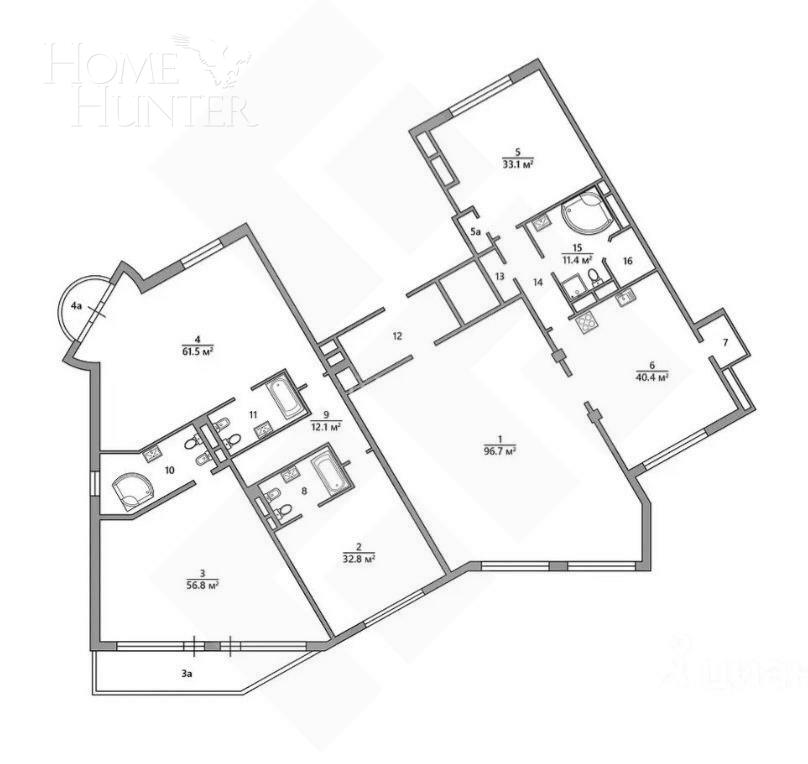6-КОМН. КВАРТИРА С ОТДЕЛКОЙ 410.1 М² НА 6 ЭТАЖЕ