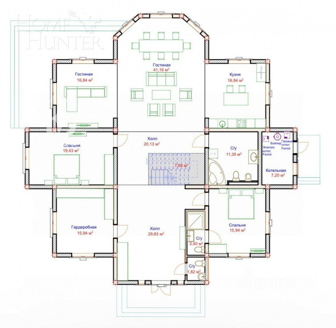 2-этажный коттедж 440 м² с отделкой