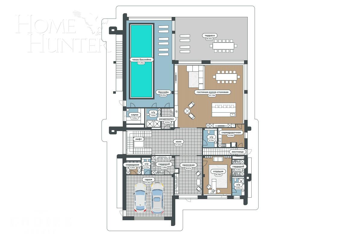 2-этажный коттедж 1 327 м² с отделкой
