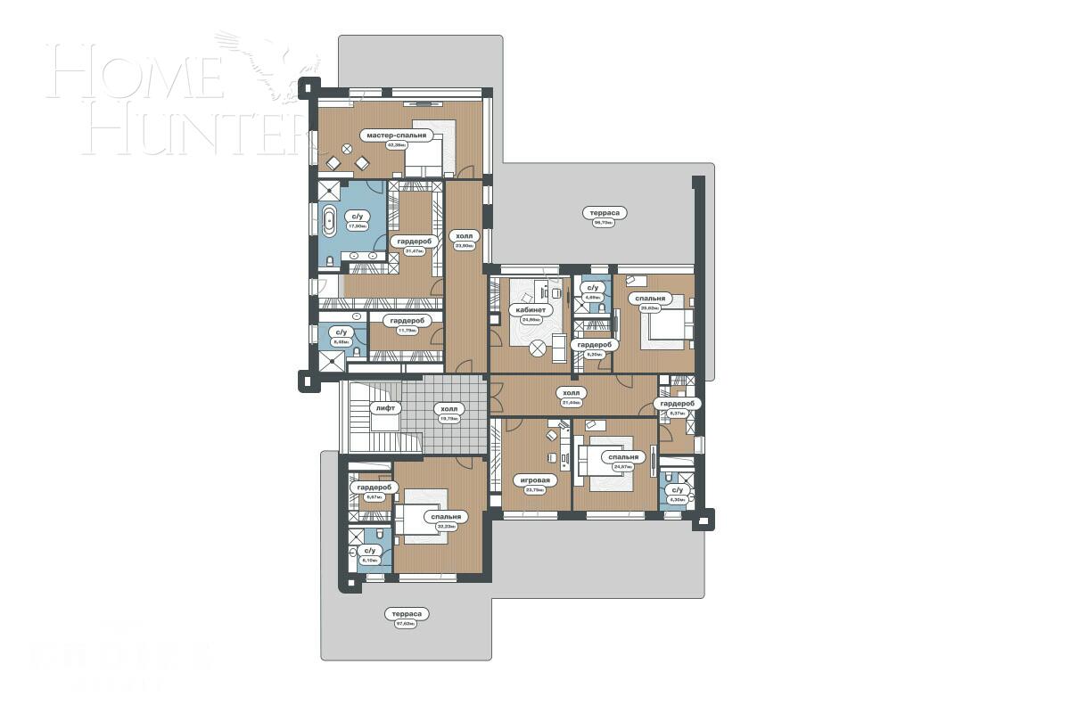2-этажный коттедж 1 327 м² с отделкой