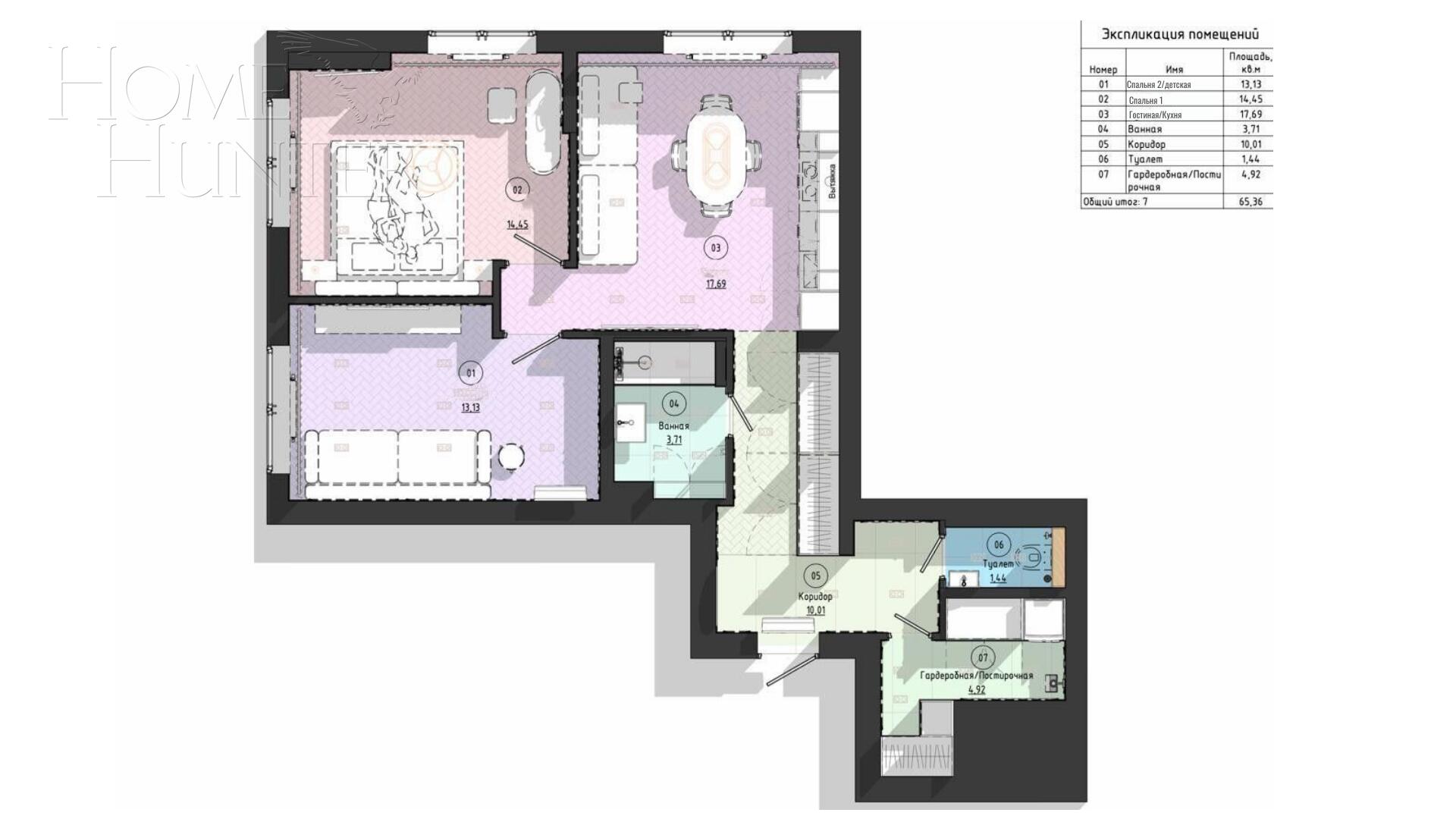 3-КОМН. КВАРТИРА С ОТДЕЛКОЙ 65.5 М² НА 15 ЭТАЖЕ