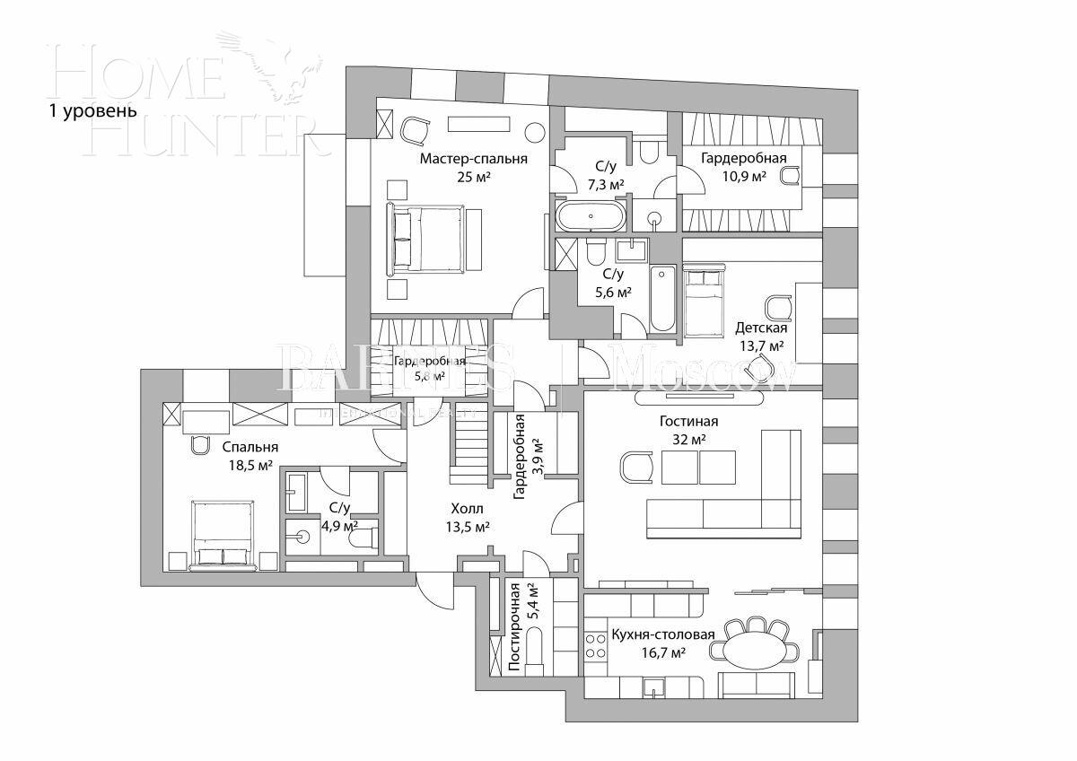 2-УРОВНЕВЫЙ ПЕНТХАУС БЕЗ ОТДЕЛКИ 321.9 М² НА 7 ЭТАЖЕ