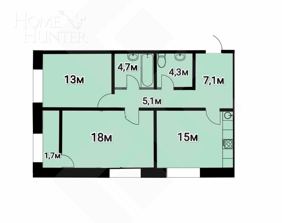 3-КОМН. КВАРТИРА БЕЗ ОТДЕЛКИ 68 М² НА 3 ЭТАЖЕ