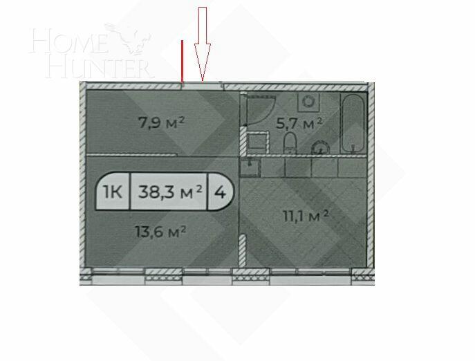 1-КОМН. КВАРТИРА БЕЗ ОТДЕЛКИ 38.3 М² НА 5 ЭТАЖЕ