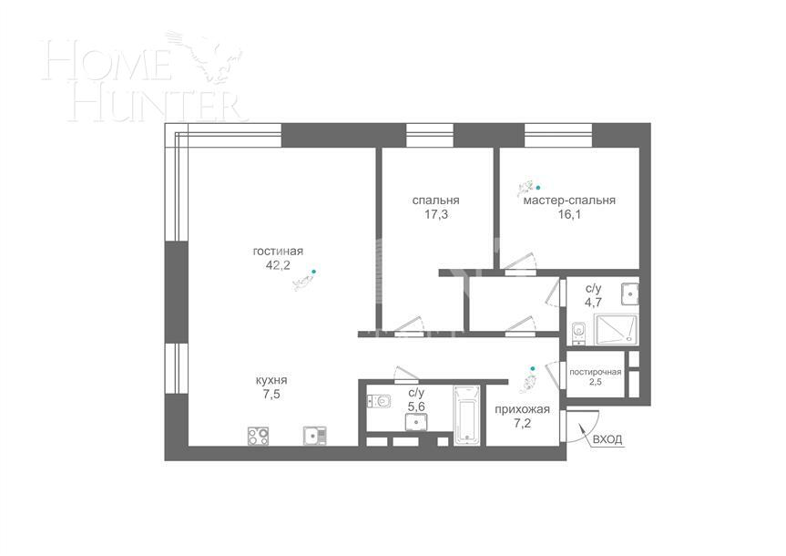 3-КОМН. КВАРТИРА С ОТДЕЛКОЙ 125 М² НА 4 ЭТАЖЕ