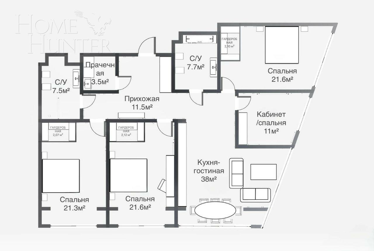 5-КОМН. КВАРТИРА С ОТДЕЛКОЙ 143 М² НА 15 ЭТАЖЕ
