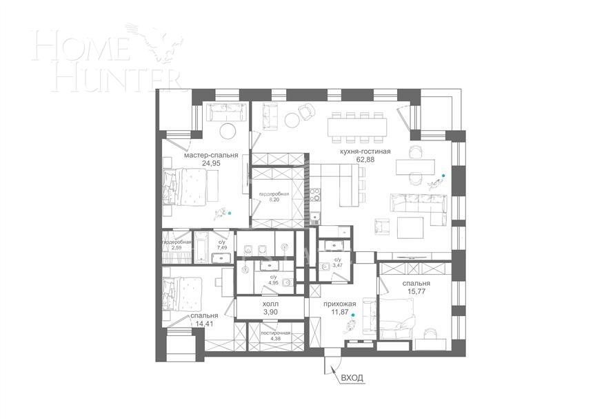 4-КОМН. КВАРТИРА БЕЗ ОТДЕЛКИ 170 М² НА 4 ЭТАЖЕ