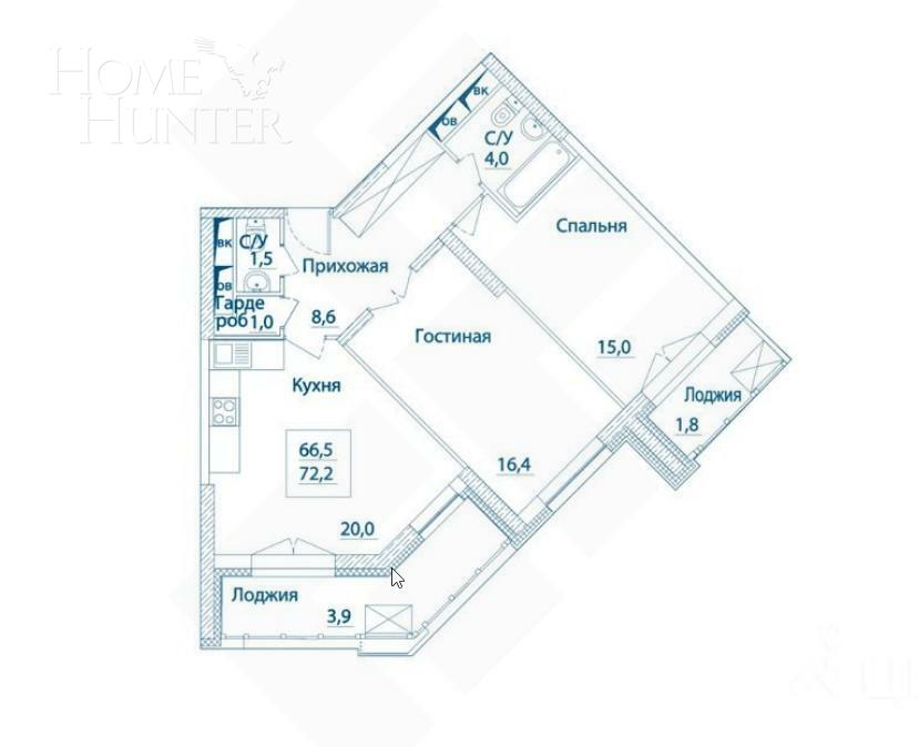2-КОМН. КВАРТИРА БЕЗ ОТДЕЛКИ 66 М² НА 24 ЭТАЖЕ