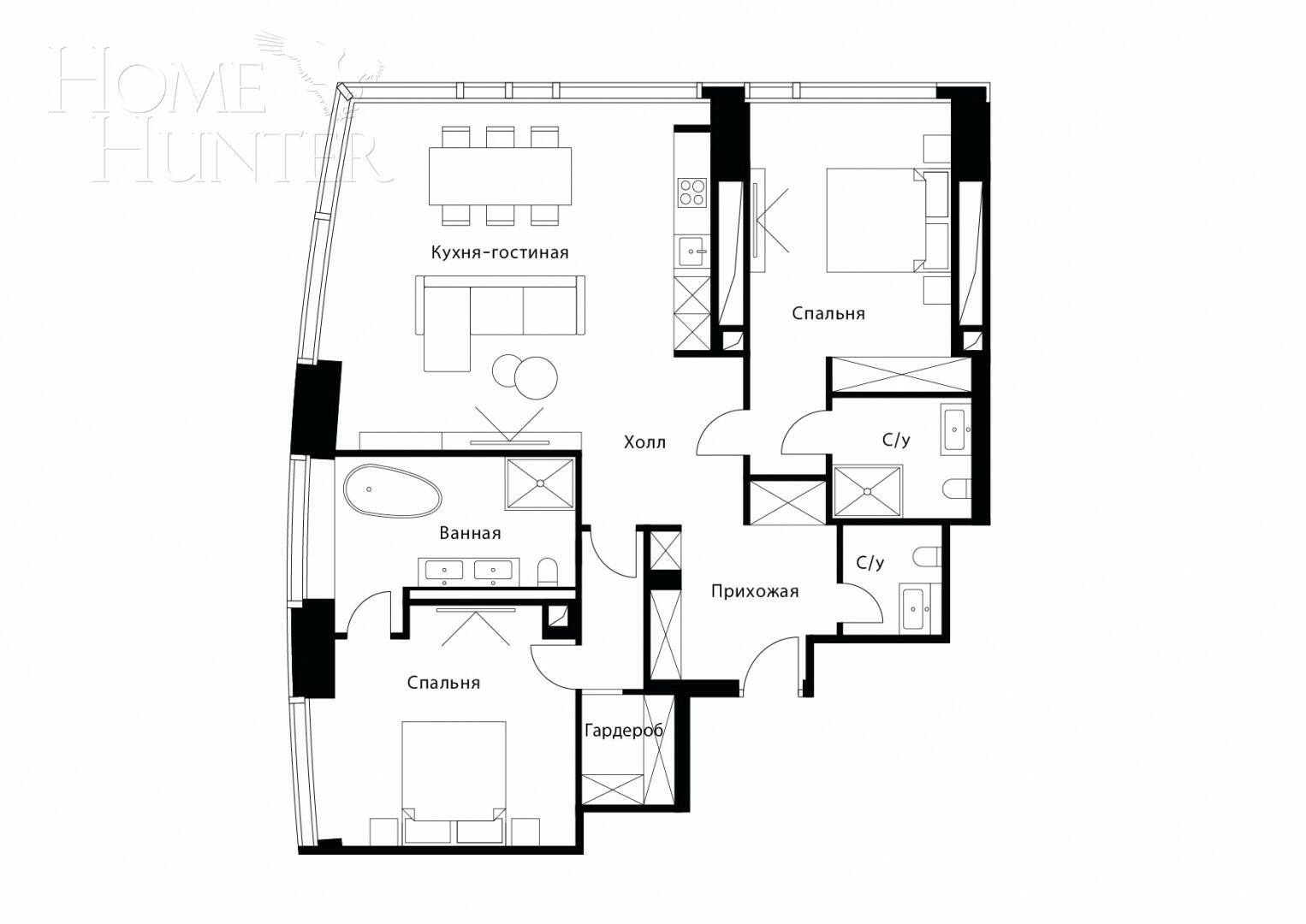 3-КОМН. КВАРТИРА С ОТДЕЛКОЙ 109.3 М² НА 30 ЭТАЖЕ