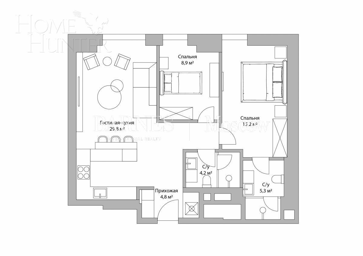 3-КОМН. АПАРТАМЕНТЫ С ОТДЕЛКОЙ 68.9 М² НА 11 ЭТАЖЕ