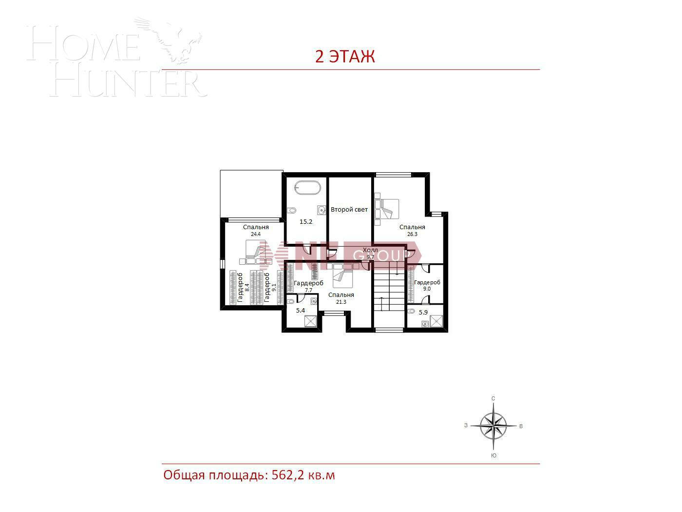 2-этажный коттедж 562.2 м² без отделки