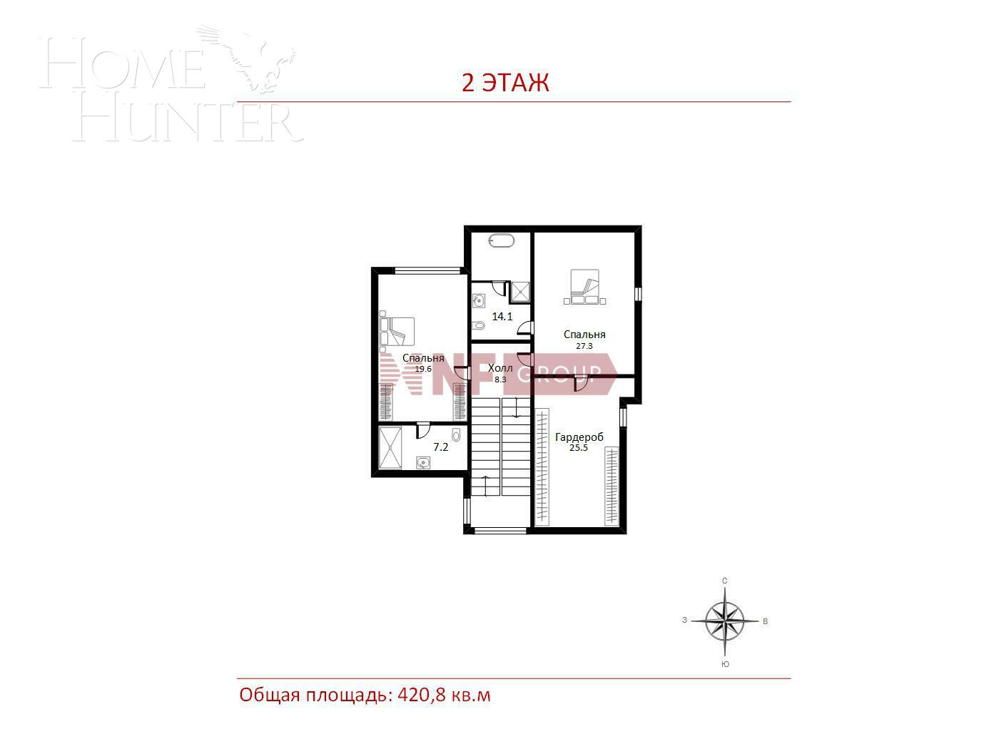 2-этажный коттедж 420.8 м² без отделки