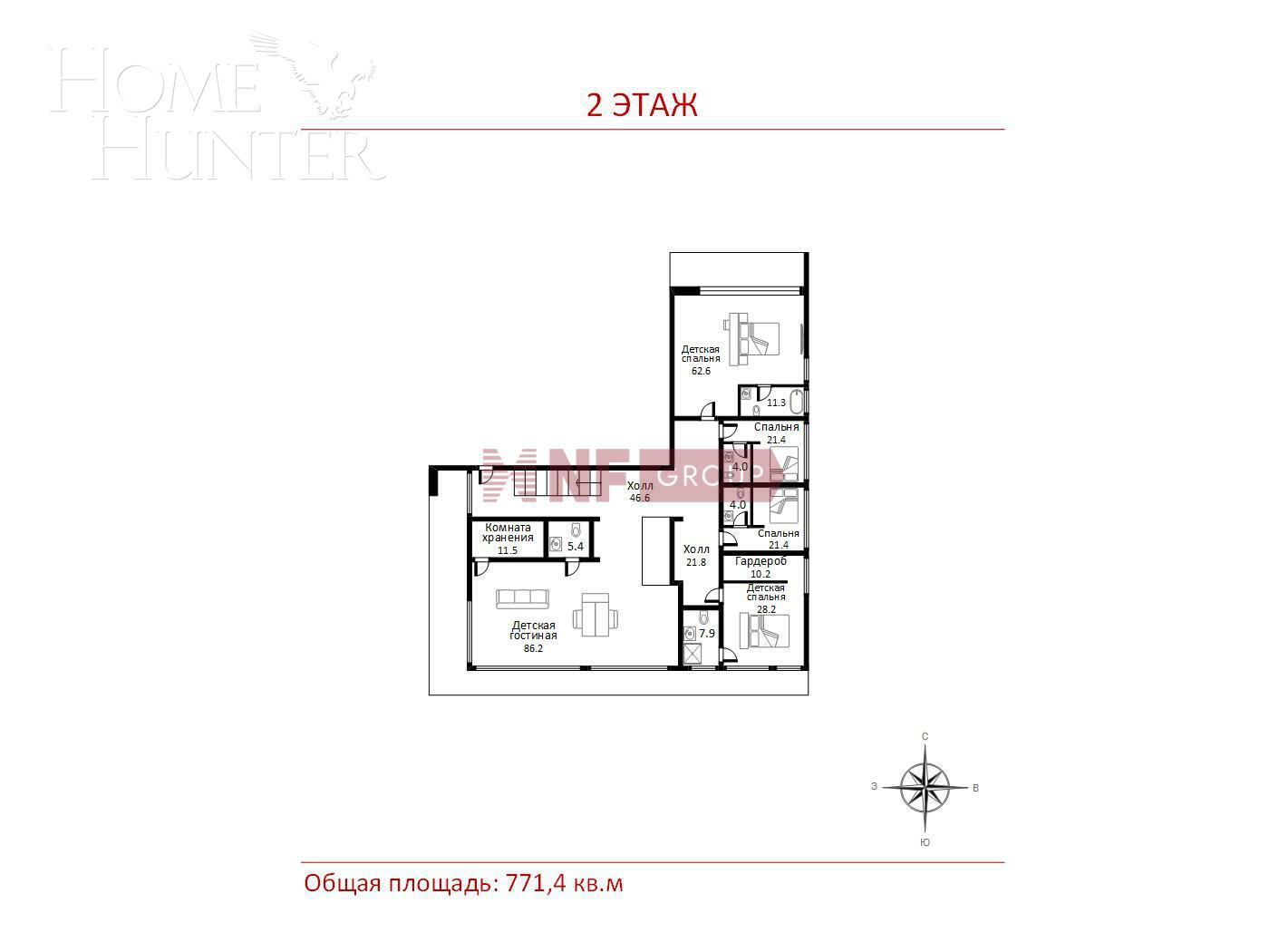 2-этажный коттедж 771.4 м² без отделки